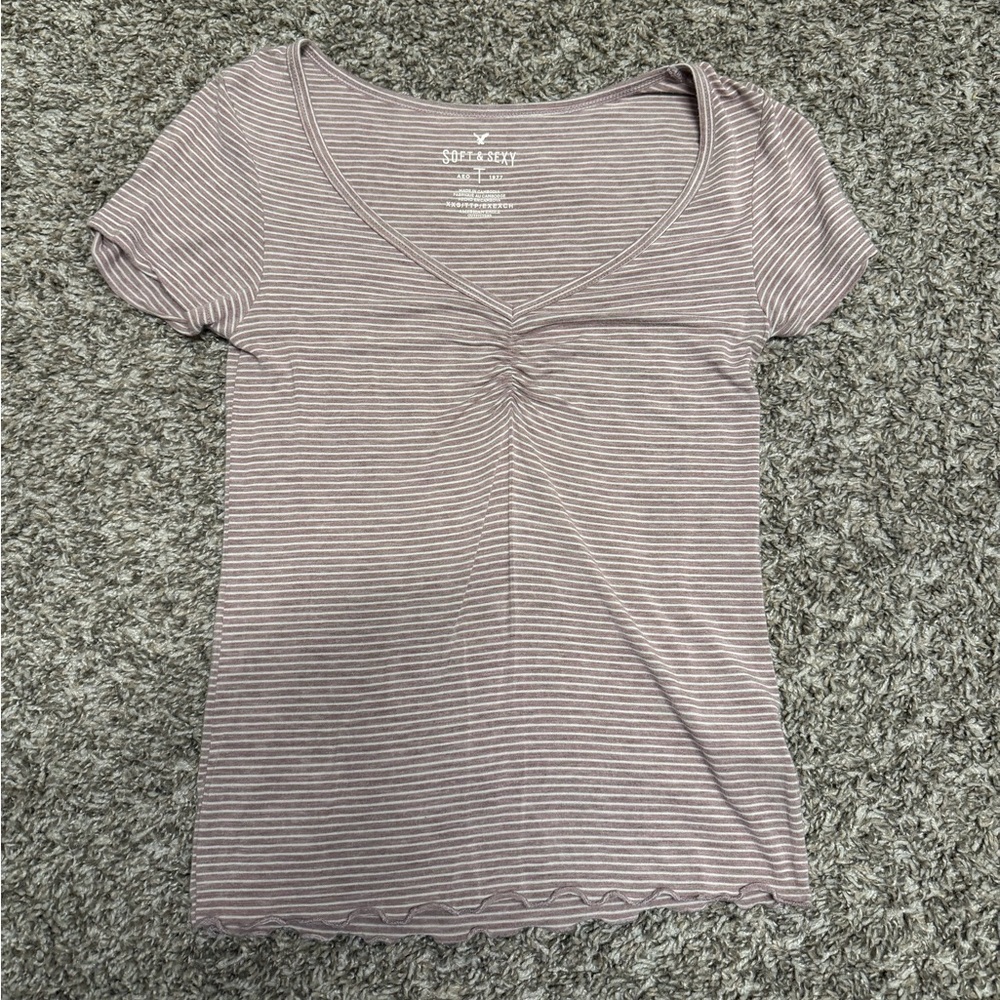 American Eagle Outfitters Mauve Striped Tee